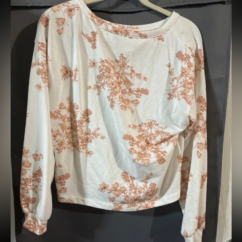 White with pink floral pattern crewneck sweater